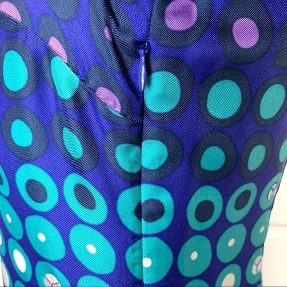 Boden 100% Silk Ombré Circle Print Shift Dress Size 4 Cobalt Blue Purple Sequin - Picture 8 of 14
